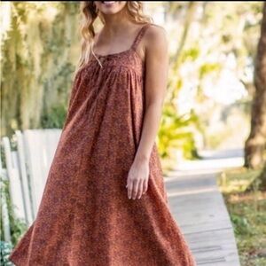 Natural Life Boho Cottagecore Paisley Double Tie Neckline Flowing Midi Dress• M